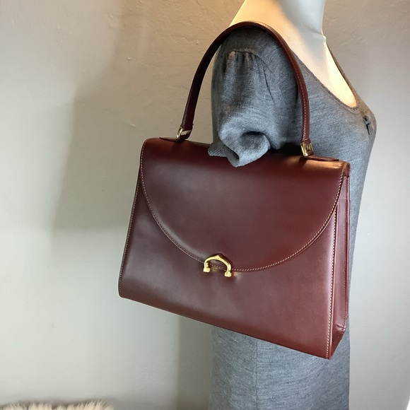 RETRO! 👜👜CARTIER Must Bordeaux Leather Handbag/Kelly Bag - Picture 11 of 13